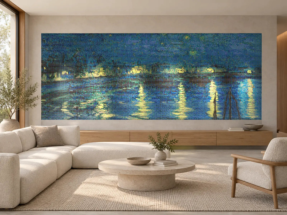Mosaic artwork displayed in an interior space